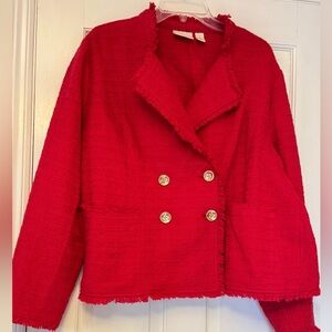 Chico's Red Textured Blazer with Gold Buttons